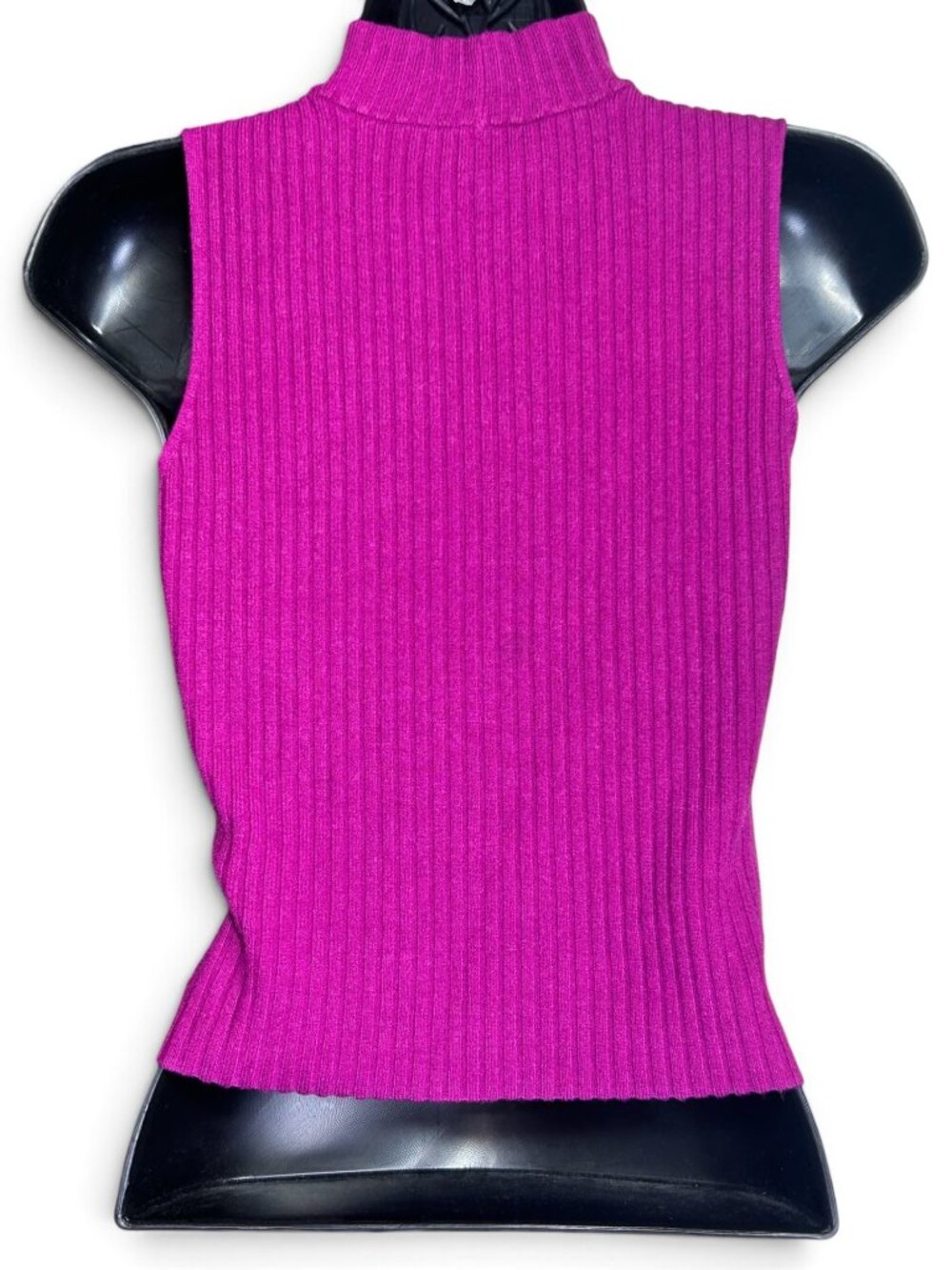 EXPRESS Mock Neck Sweater Tank Top Sz M Magenta Pink Purple Rib Knit Rayon Blend - Picture 2 of 4